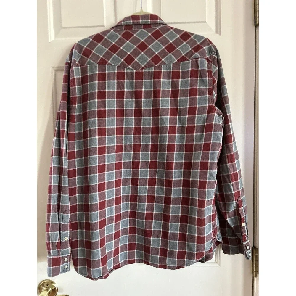 Lucky Brand Light Flannel Shirt Mens Large Plaid Button Up Pockets Pearl… - Picture 5 of 8